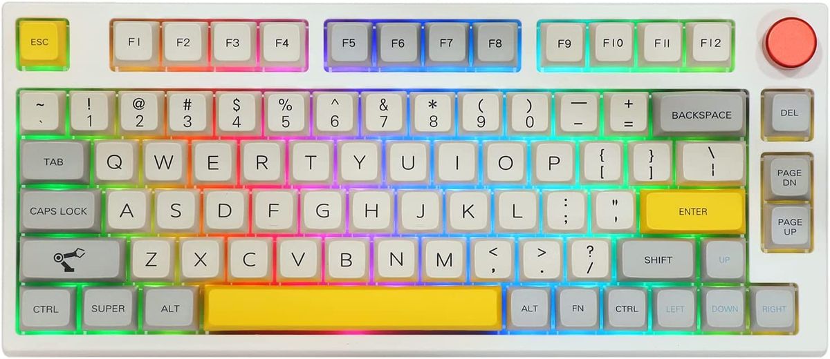 EPOMAKER TH80 Pro keyboard. A keyboard with a knob on the top-right side, and leds
