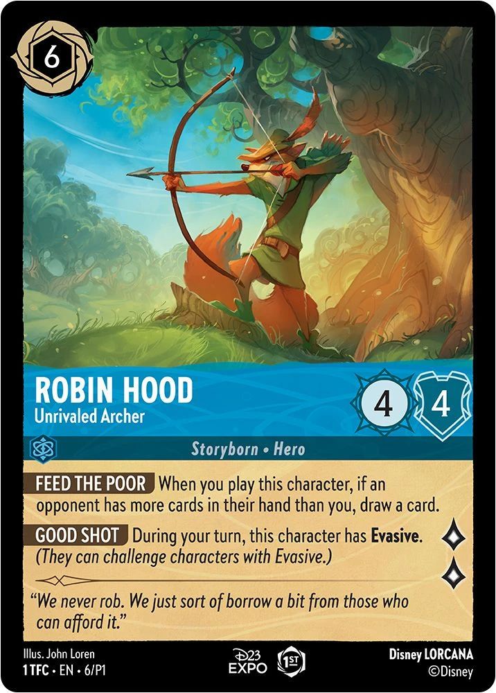 Image of a game card with the character Robin Hood from Disney's animated movie.