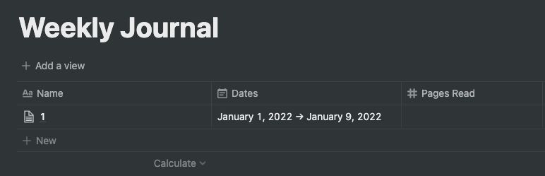 Main view: week number + data